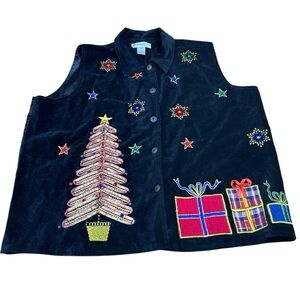 Vintage Dress Barn Christmas Vest Velvet Gifts Tree Jingle Bells - Size 14/16